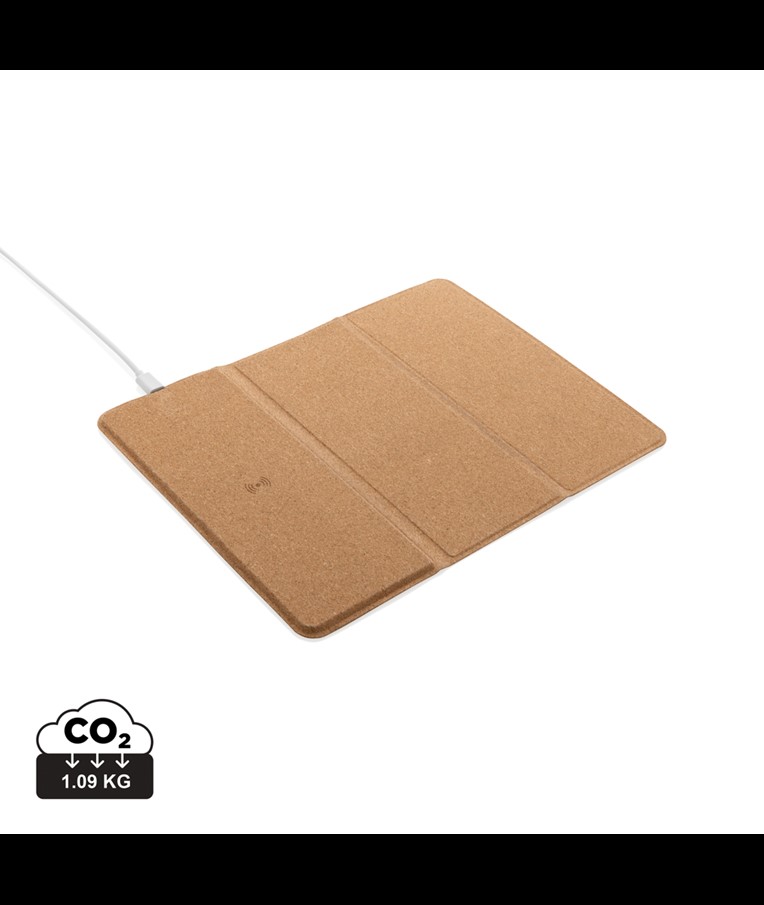ALFOMBRILLA DE RATÓN DE CORCHO CON CARGA INALÁMBRICA DE 10 W Y SOPORTE