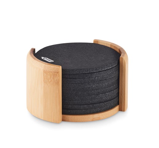 BAHIA - RPET COASTERS IN BAMBOO HOLDER