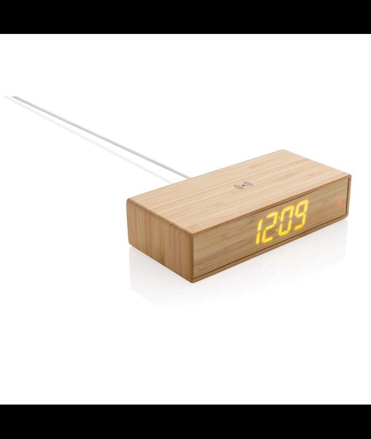 BAMBOO ALARM CLOCK WITH 5W WIRELESS CHARGER