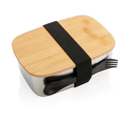 BOÎTE À LUNCH EN ACIER AVEC COUVERCLE EN BAMBOU ET CUICHETTE