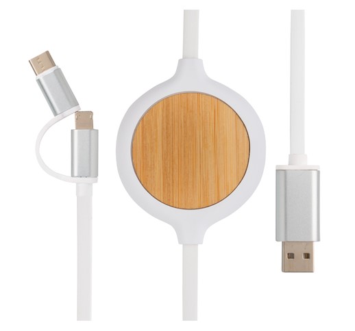 CABLE 3 EN 1 CON CARGADOR INALÁMBRICO DE BAMBÚ DE 5W
