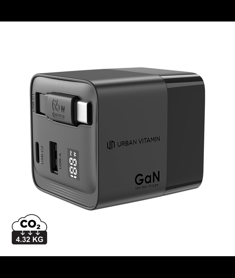 CARGADOR GAN DE 65 W CON CABLE RETRÁCTIL URBAN VITAMIN MENDOCINO