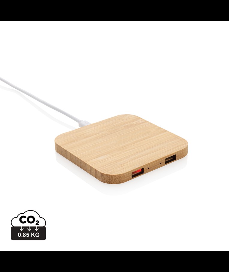 CARGADOR INALÁMBRICO BAMBÚ 10W CON USB