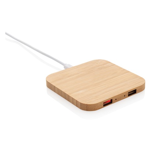 CARGADOR INALÁMBRICO DE 5W DE BAMBÚ CON USB