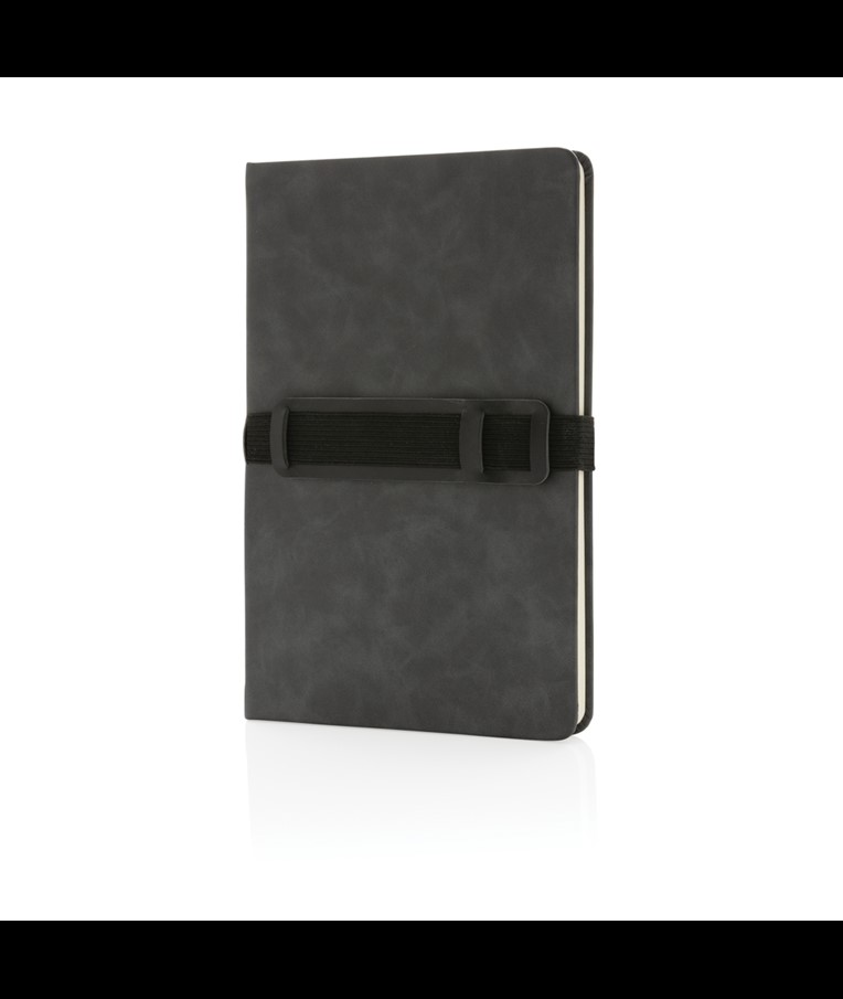 CUADERNO A5 DE PU DE TAPA DURA CON SOPORTE PARA TELÉFONO