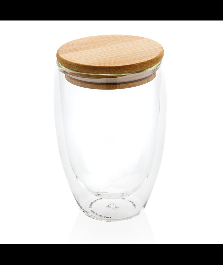 DOUBLE WALL BOROSILICATE GLASS WITH BAMBOO LID 350ML