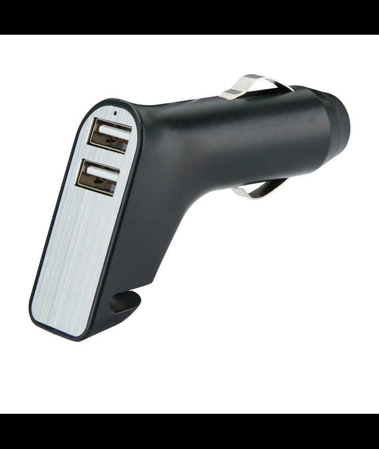 DUAL PORT CAR CHARGER WITH BELT CUTTER AND HAMMER