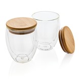 DVOZIDNO BOROSILIKATNO STAKLO S POKLOPCEM OD BAMBUSA 250ML 2KOM SET