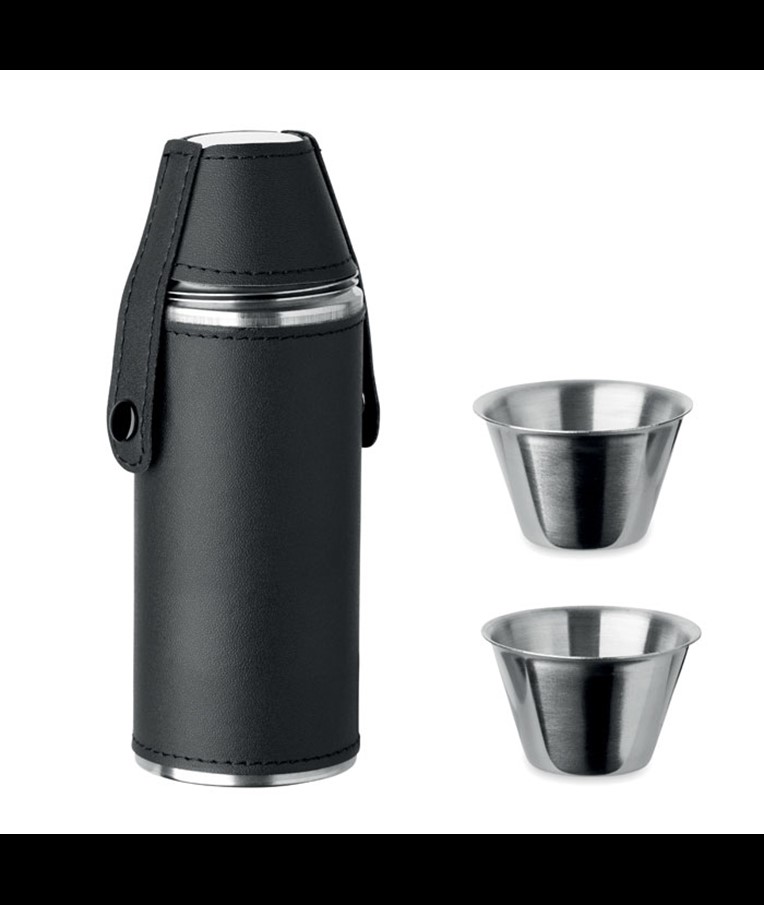 HIP FLASK WITH SHOT CUPS COCOON