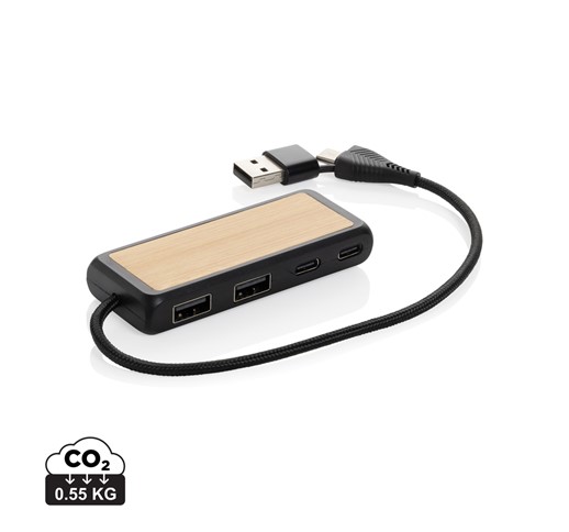 HUB USB À DOUBLE ENTRÉE EN PLASTIQUE ET EN BAMBOU  RCS LINK
