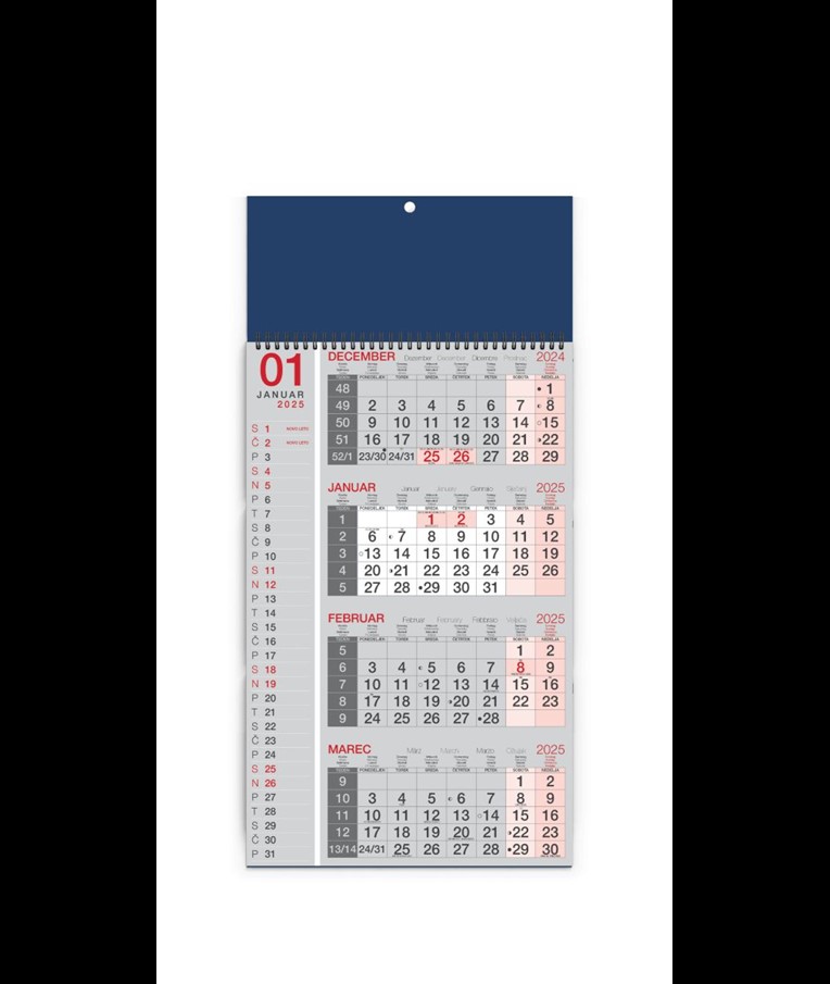 KALENDAR 2025, 4-DIJELNI SA SPIRALOM