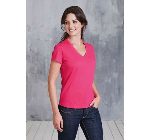 KARIBAN DAMEN KURZARM T-SHIRT MIT V-AUSSCHNITT