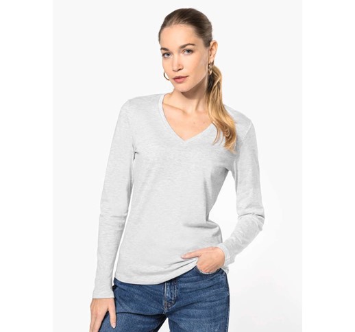 KARIBAN LANGÄRMLIGES T-SHIRT MIT V-AUSSCHNITT FÜR DAMEN