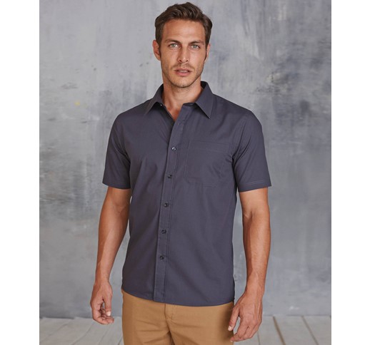 KARIBAN MENS SHORT SLEEVE EASY CARE COTTON POPLIN SHIRT