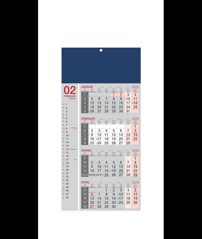 KOLEDAR 4-MESEČNI POSLOVNI LEPLJEN 2026