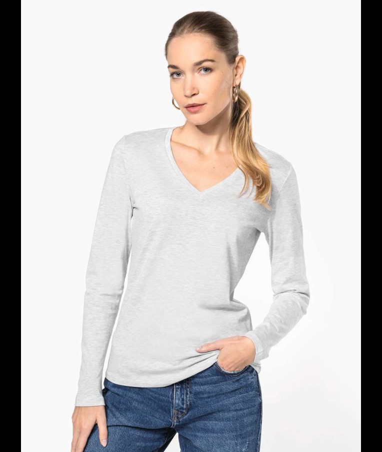 LADIES' LONG-SLEEVED V-NECK T-SHIRT
