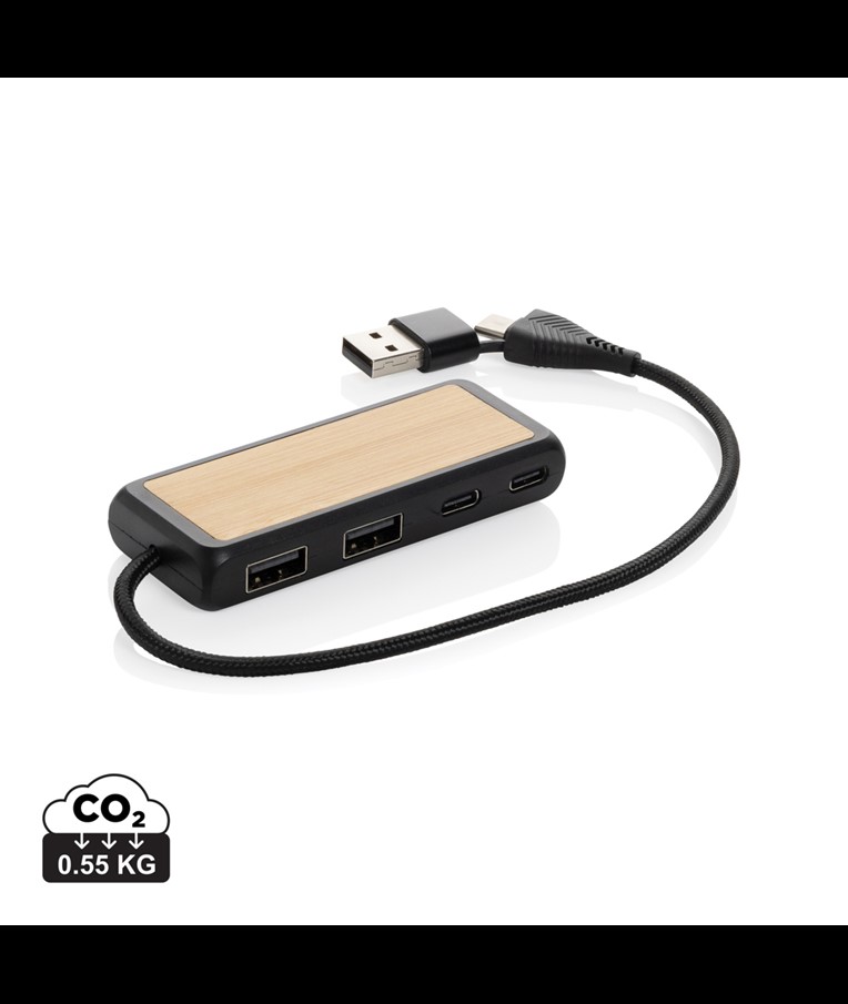 LINK RCS DUAL INPUT USB HUB IZRAĐEN OD RECIKLIRANE PLASTIKE I BAMBUSA