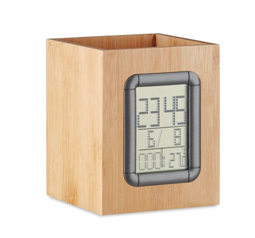 MANILA - BAMBOO PENHOLDER AND LCD CLOCK