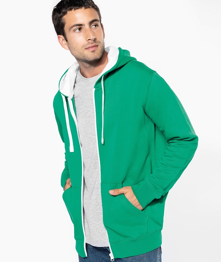 MEN'S CONTRAST HOODED FULL ZIP SWEATSHIRT