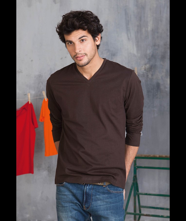 MEN'S LONG-SLEEVED V-NECK T-SHIRT