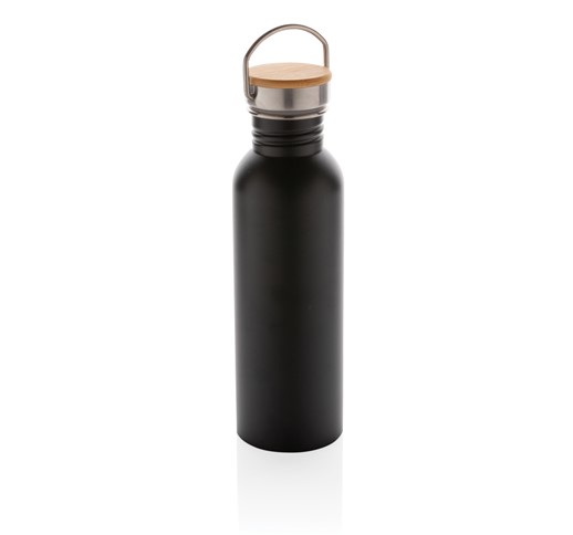 MODERNE STAINLESS-STEEL FLASCHE MIT BAMBUSDECKEL