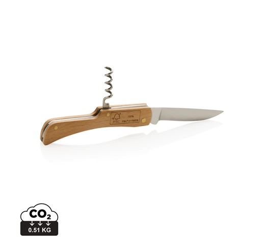 NAVAJA DE MADERA CON ABREBOTELLAS