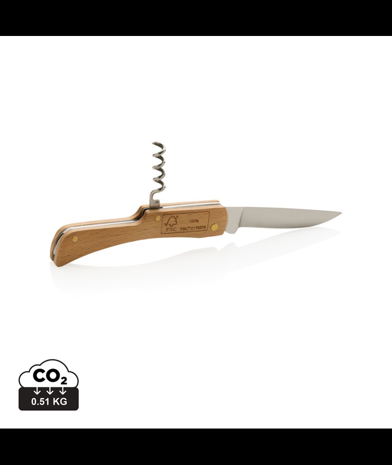 NAVAJA DE MADERA CON ABREBOTELLAS