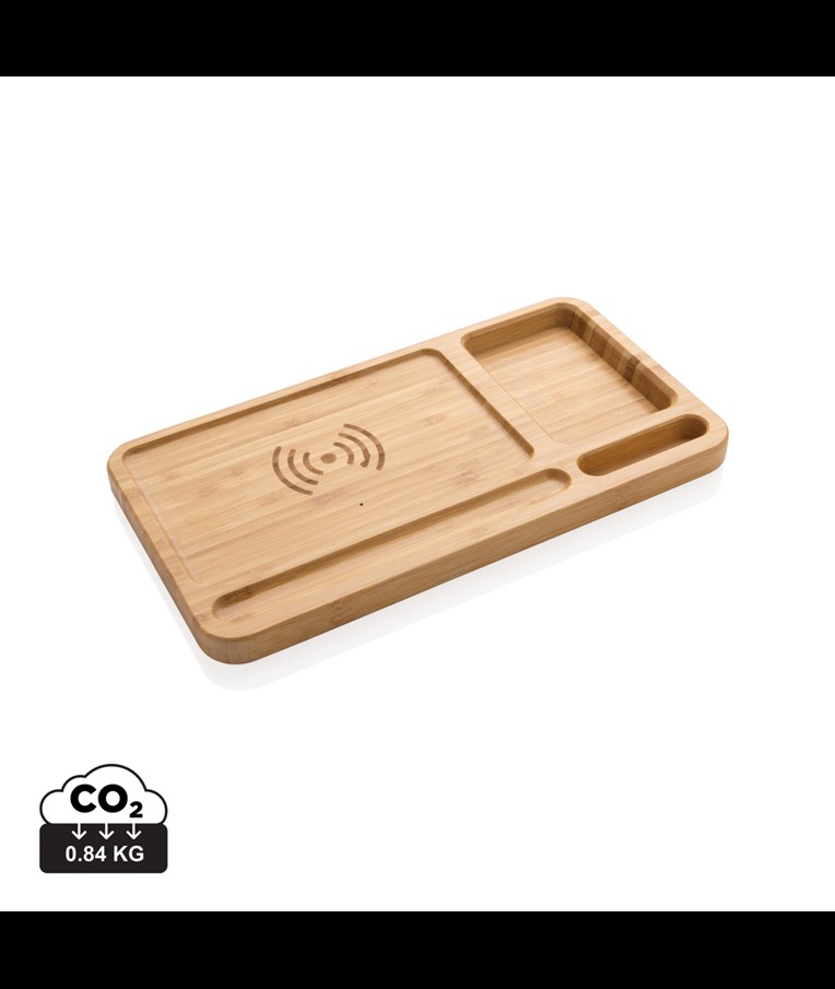 ORGANIZADOR DE ESCRITORIO Y CARGADOR 10W DE BAMBÚ