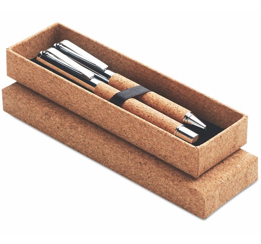 QUERCUS - SET BOLÍGRAFO Y ROLLER CORCHO