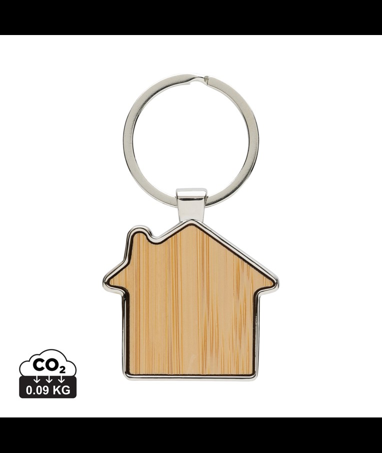 RCS RECYCLED ZINC ALLOY HOUSE KEYCHAIN WITH BAMBOO