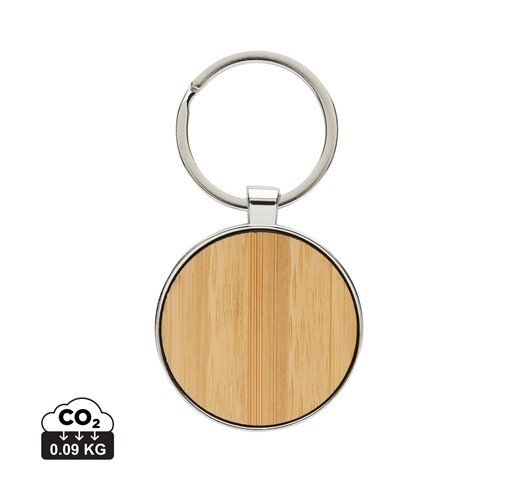 RCS RECYCLED ZINC ALLOY ROUND KEYCHAIN WITH BAMBOO
