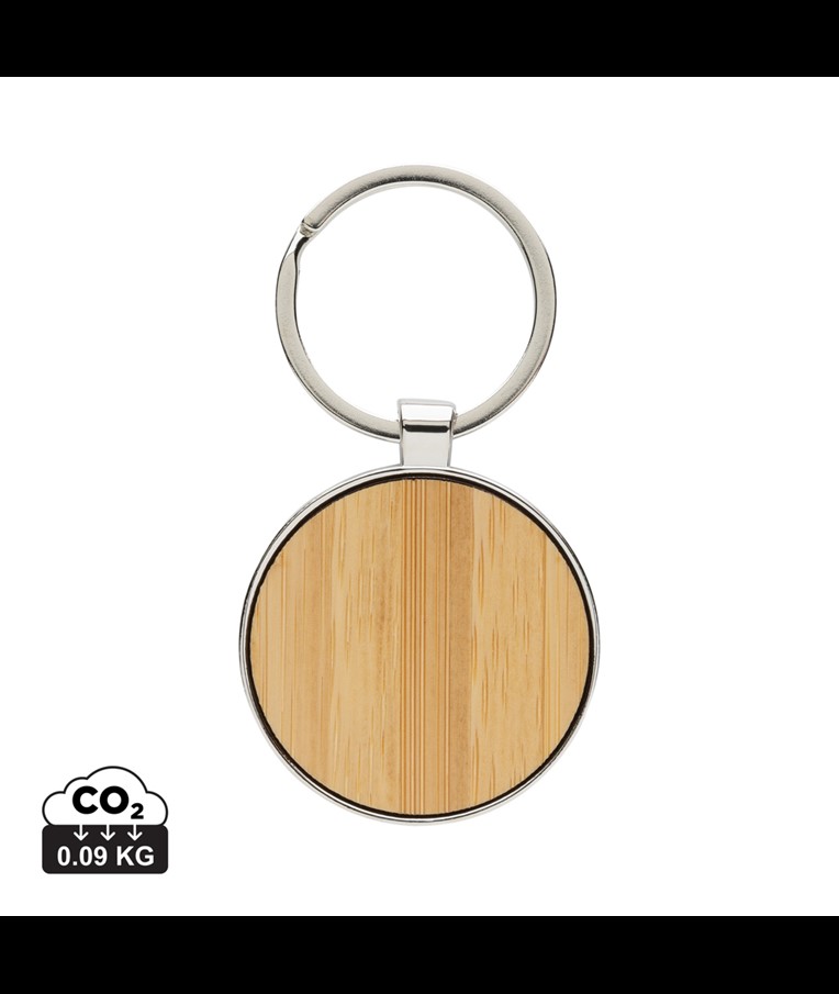 RCS RECYCLED ZINC ALLOY ROUND KEYCHAIN WITH BAMBOO