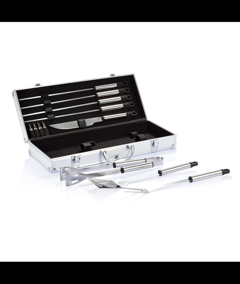 SET BARBACOA 12 PIEZAS EN CAJA DE ALUMINIO