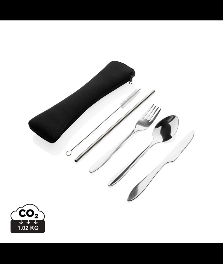 SET DE CUBIERTOS REUTILIZABLES ACERO INOXIDABLE DE 4 PIEZAS