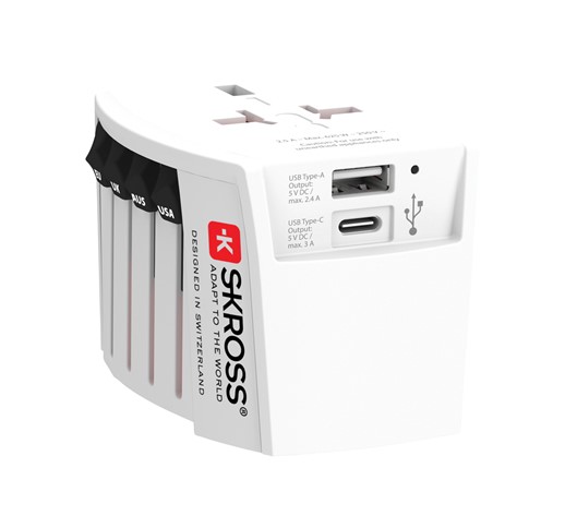 SKROSS WORLD TRAVEL ADAPTER MUV 2-POLE WITH USB A AND C