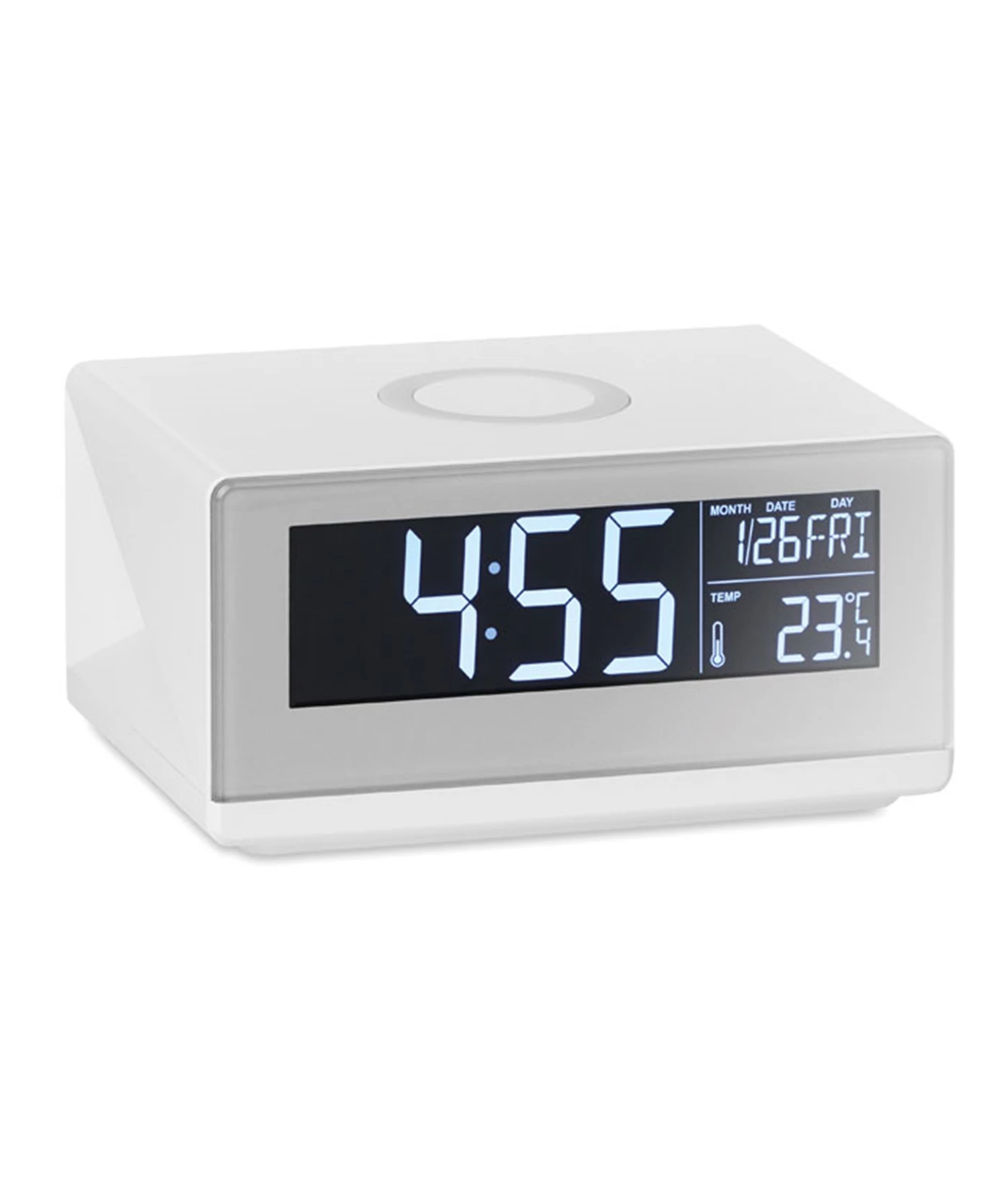 Horloge de Bureau électronique Numérique à LED avec Date/Température et Humidité Chargeur sans Fil USB à Commande Vocale Tactile Blanc Konesky Réveil en Bois 