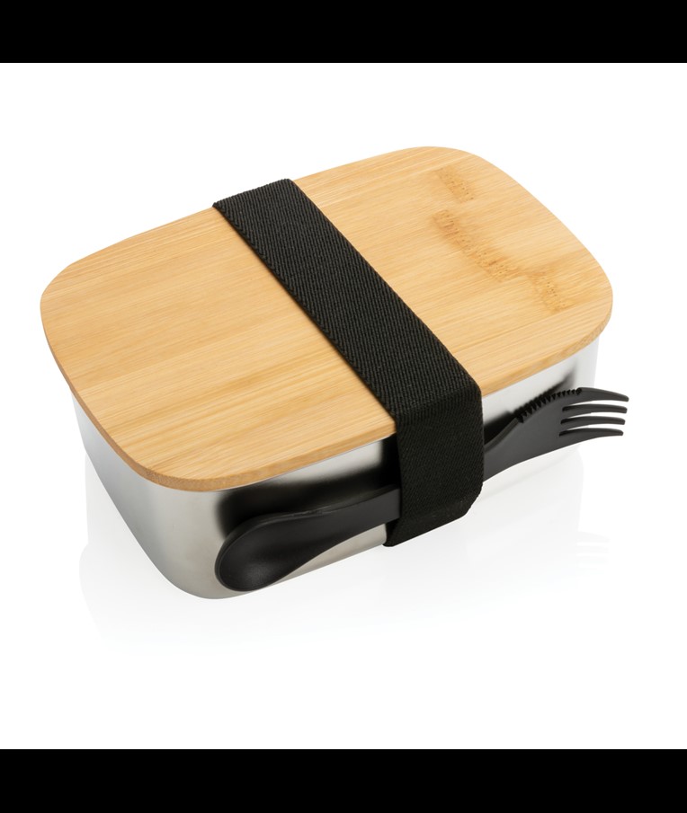STAINLESS STEEL LUNCHBOX WITH BAMBOO LID AND SPORK