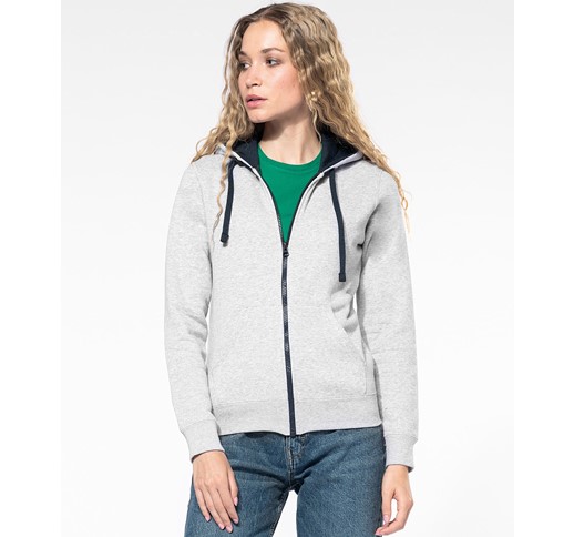 SWEAT-SHIRT À CAPUCHE EN CONTRASTE AVEC ZIP POUR FEMME