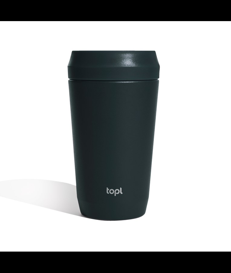 TAZA TOPL TO GO DE ACERO RECICLADO CON TAPA PATENTADA 360