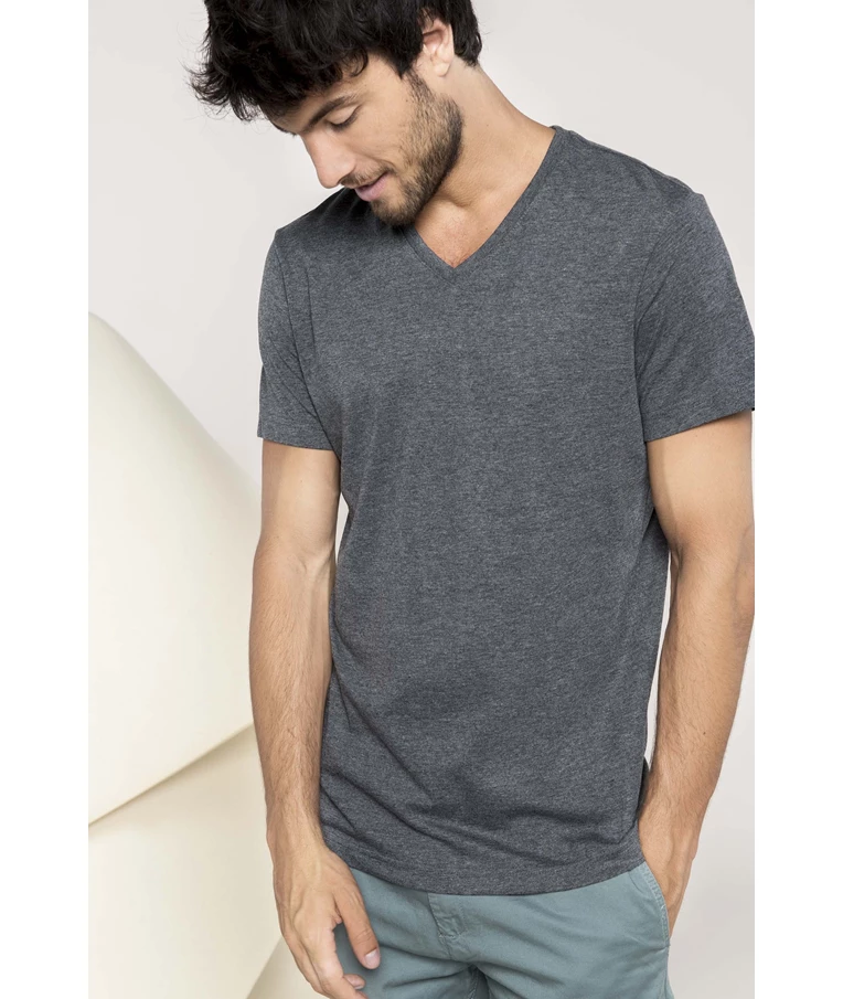 V Neck - T-Shirt - Grey Melange