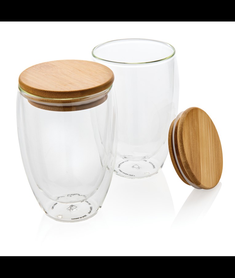 VIDRIO DE BOROSILICATO DE DOBLE PARED Y TAPA BAMBÚ 350ML