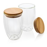 VIDRIO DE BOROSILICATO DE DOBLE PARED Y TAPA BAMBÚ 350ML